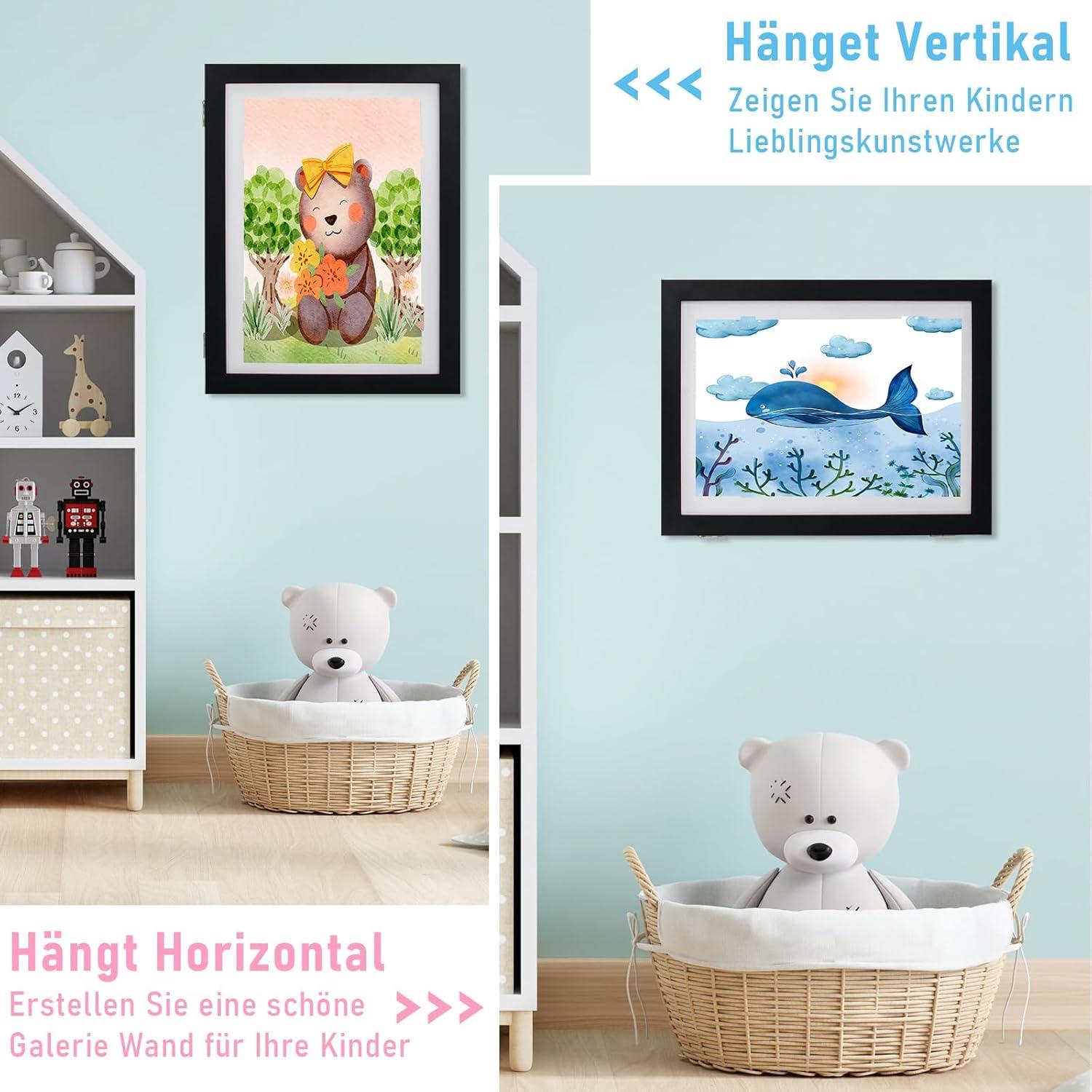 Hochwertiger A4 Bilderrahmen für Kinderkunstwerke - Schwarz