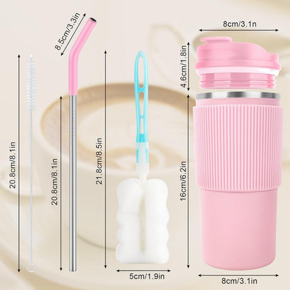 CS COSDDI Thermobecher Isolierbecher Kaffeebecher to Go 450ml Pink