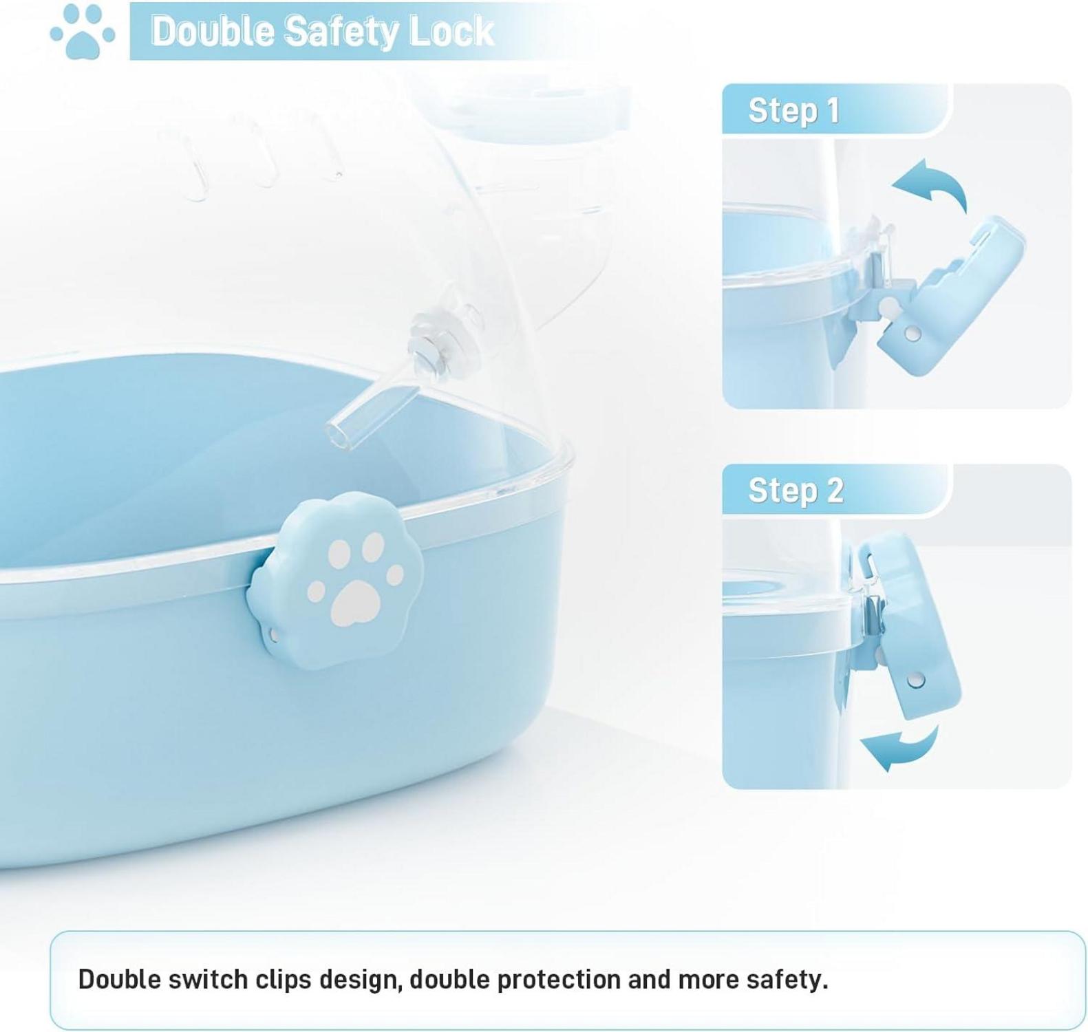 Transportbox für Hamster mit Wasserflasche, tragbarer Tragekäfig 18,4L 17W 16,3H
