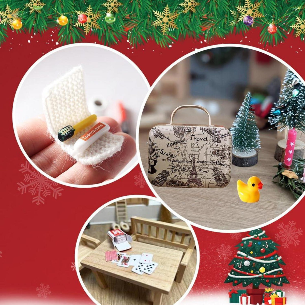 Miniatur Wichtel Zubehör Set Weihnachten Puppenhaus DIY Reise