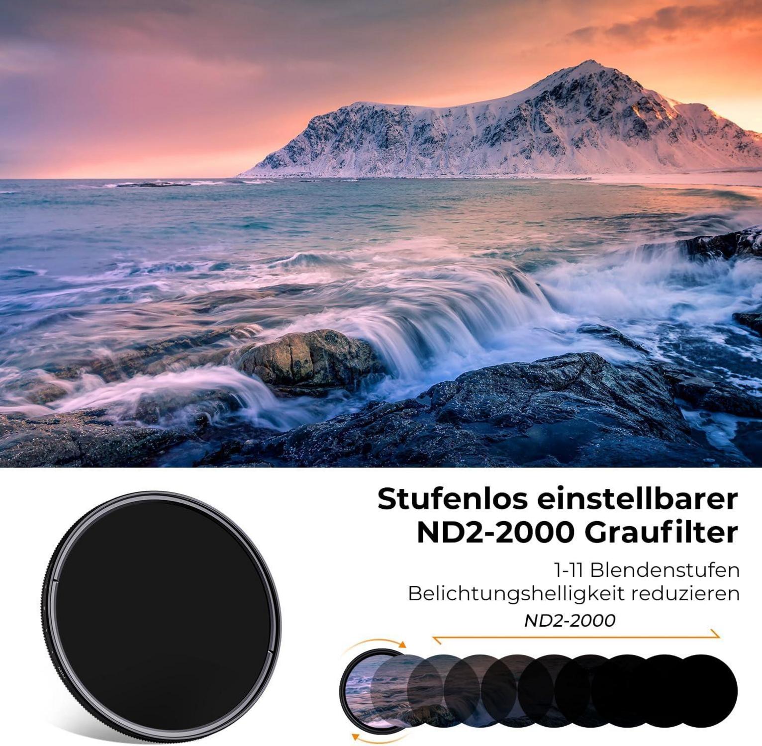 67mm ND Filter Variabler Graufilter ND2-ND2000 1-11 Blenden