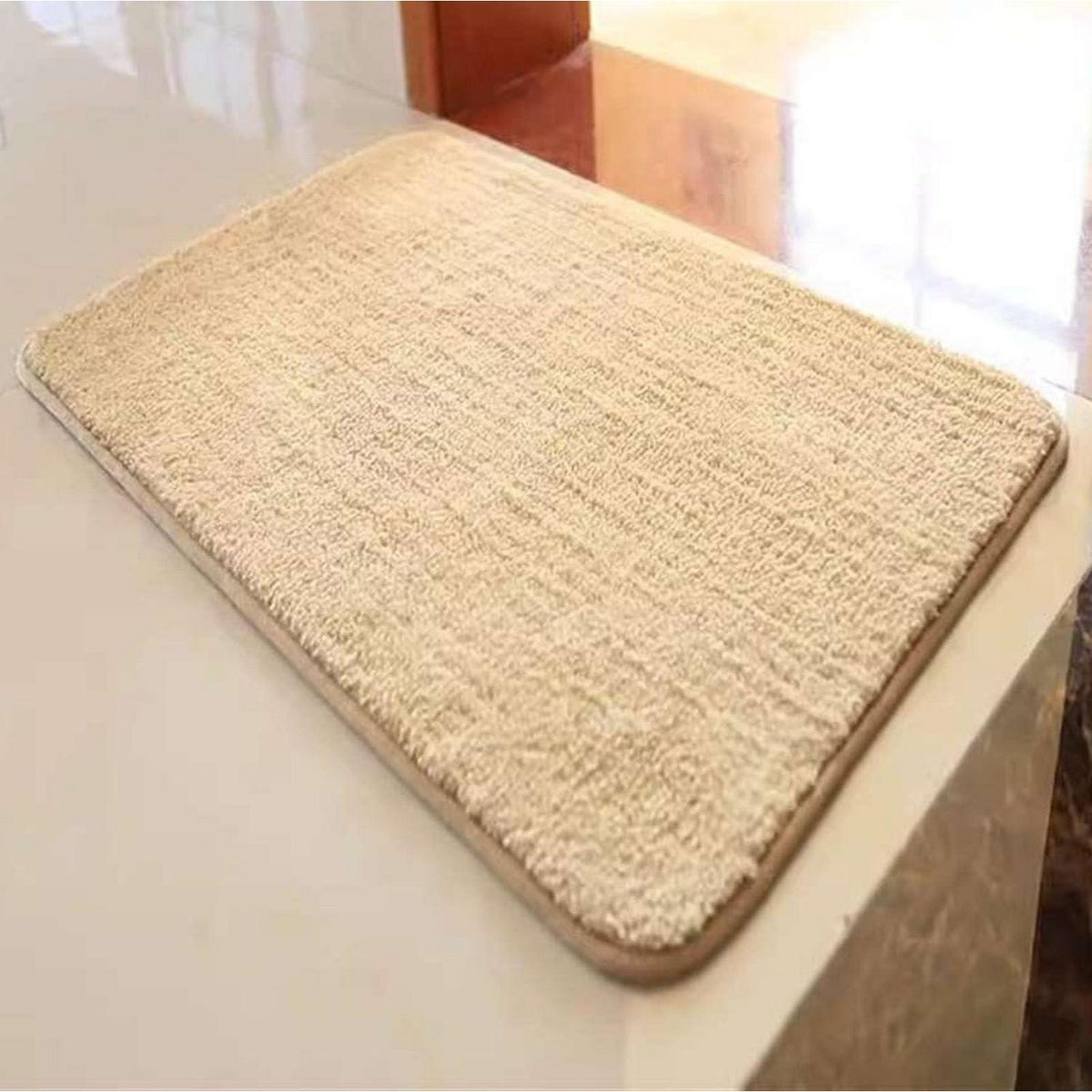 Rutschfester Badezimmerteppich flauschig, Beige 100x150 cm
