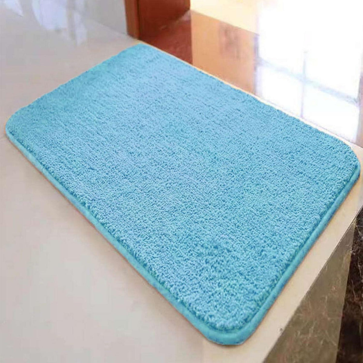 Rutschfester Badezimmerteppich flauschig Himmelblau 110x180 cm