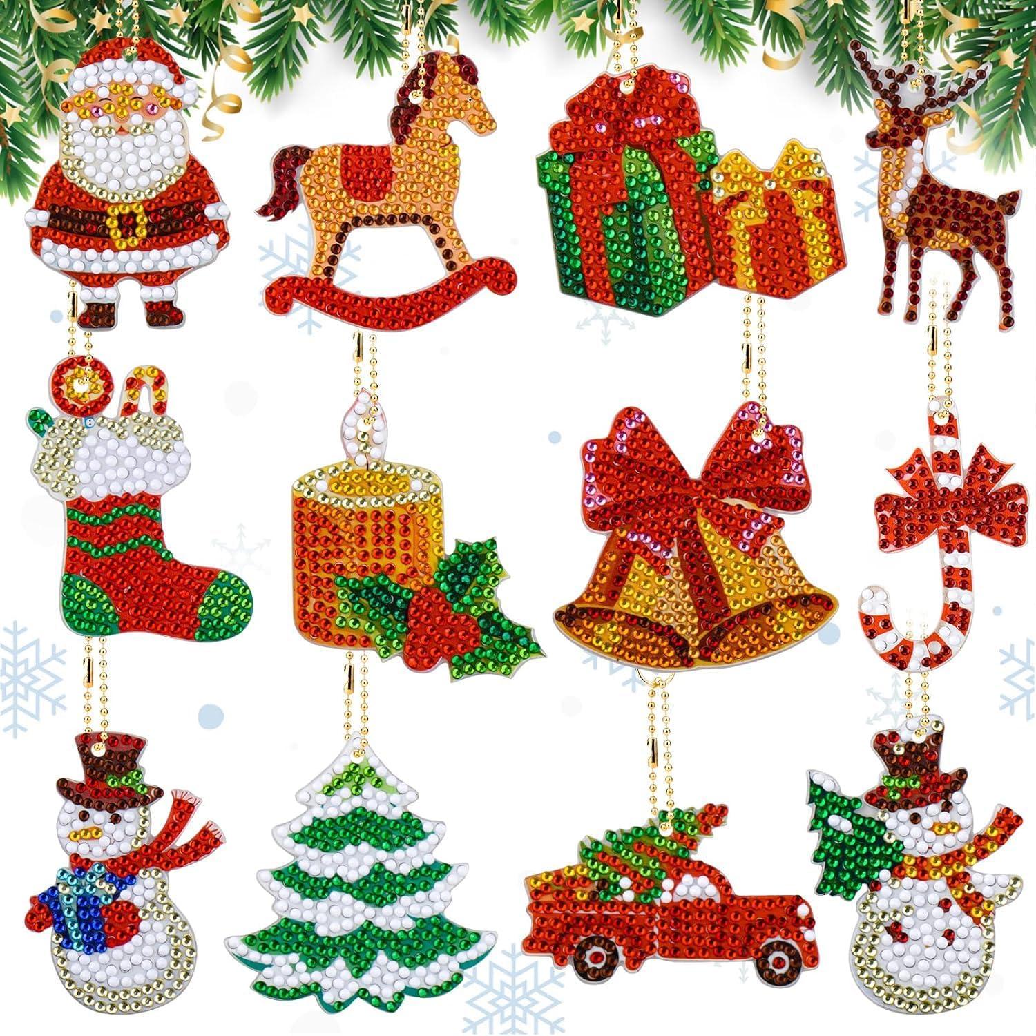 12er Set Diamond Painting Weihnachts Schlüsselanhänger 5D DIY Winter