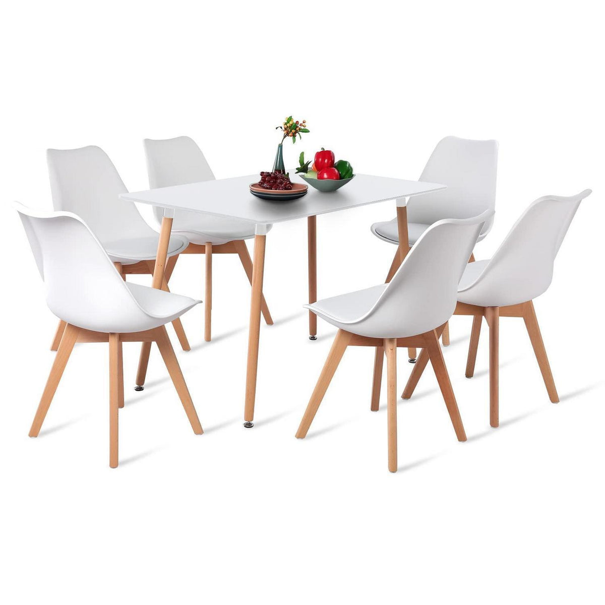 Weißer Esstisch mit 6 Stühlen – 110cm Essgruppe für Küche/Wohnzimmer