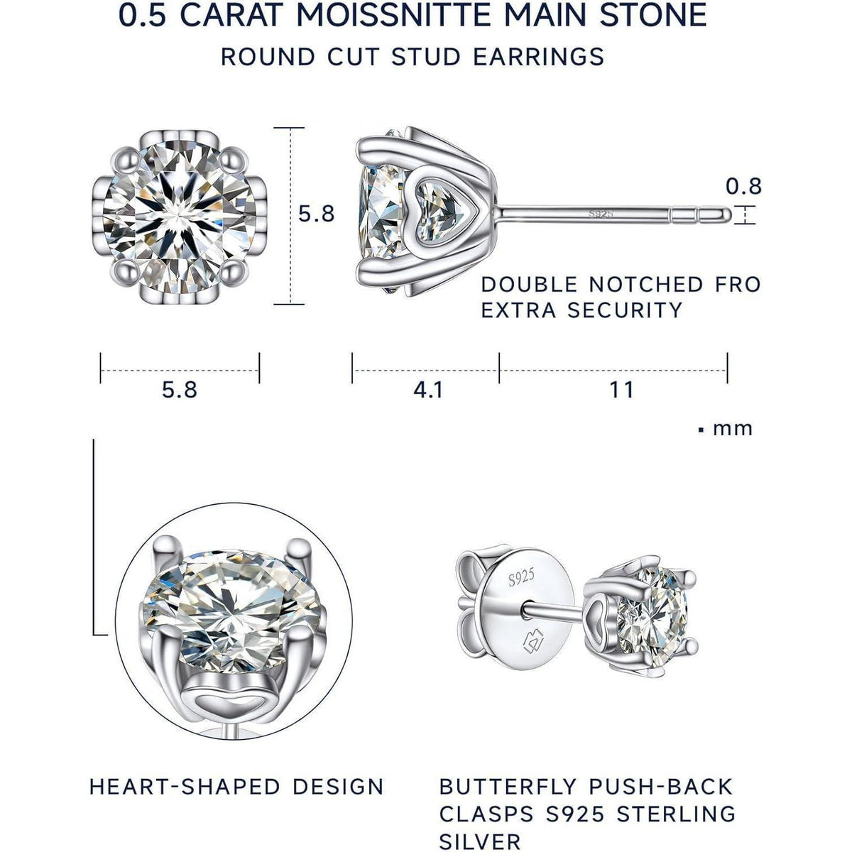 Moissanite Ohrstecker Silber 925 Herz 4 Karat Damen Geschenk