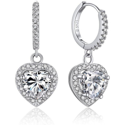 Creolen mit Herz Anhänger, 2 Karat Moissanit, Sterling Silber 925, Romantisches Geschenk