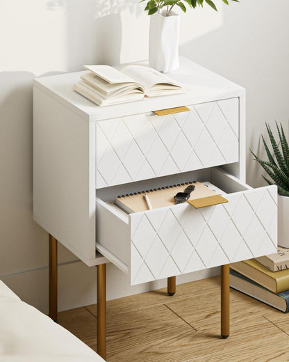 HEYZOEY Nachttisch mit 2 Schubladen Weiß Gold Modern Boho