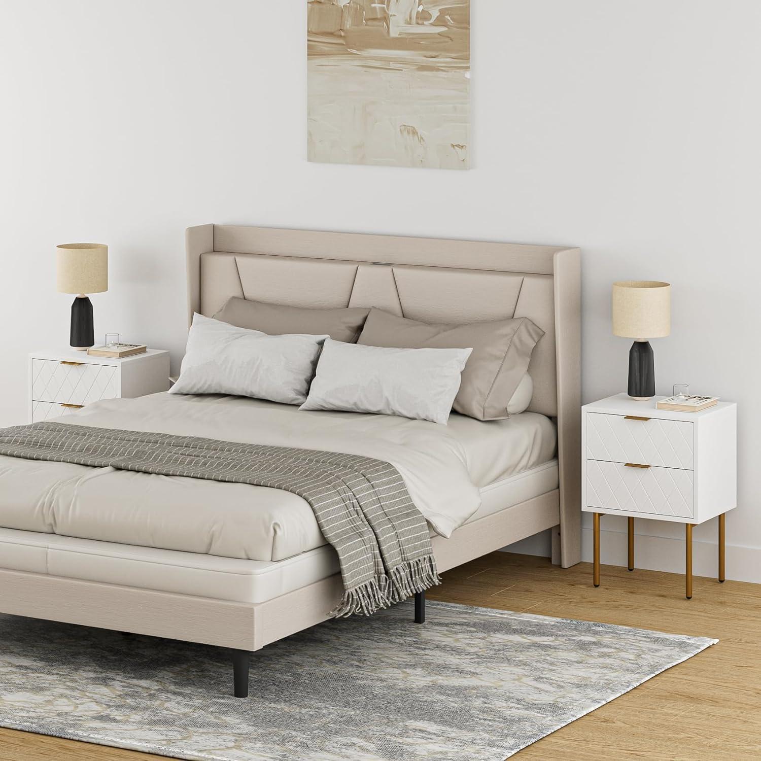 Nachttisch Modern mit 2 Schubladen Weiß Gold Boho Schlafzimmer