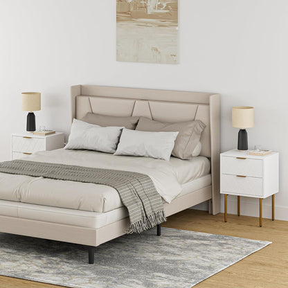 Nachttisch Modern mit 2 Schubladen Weiß Gold Boho Schlafzimmer