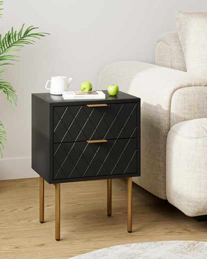 Nachttisch mit 2 Schubladen Modern Schlafzimmer Wohnzimmer Schwarz