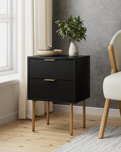 Nachttisch mit 2 Schubladen Modern Schwarz Gold Boho