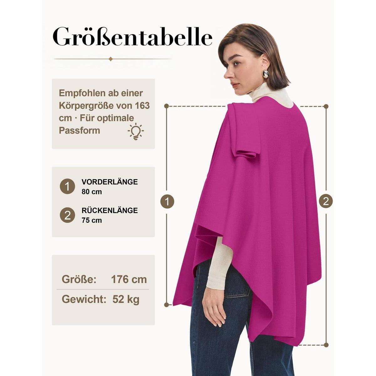 Damen Poncho Strick Cape Weich Einheitsgröße Hotpink