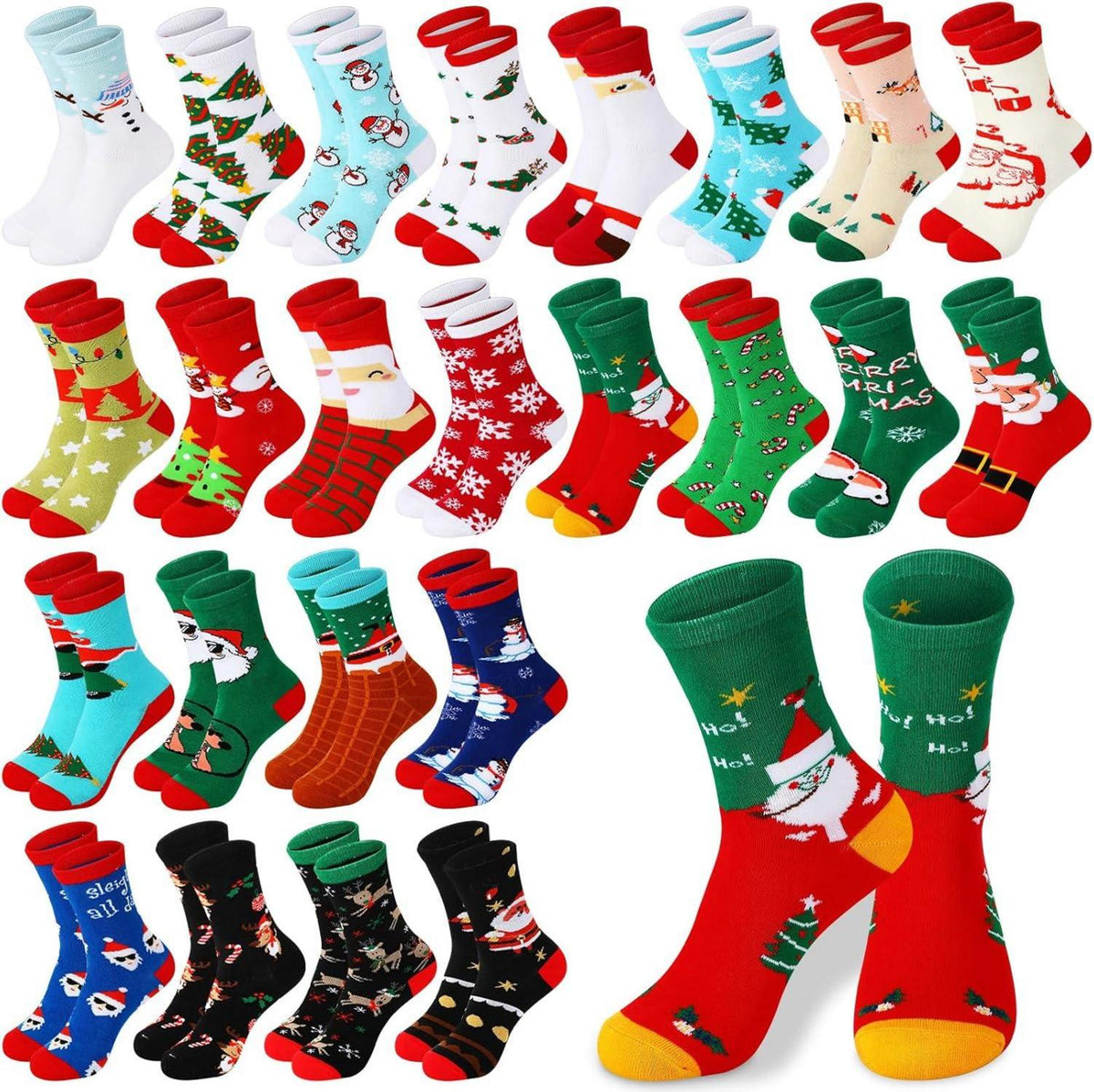 Weihnachtssocken 24 Paar Lustige Gestrickte Bunte Unisex Festliche