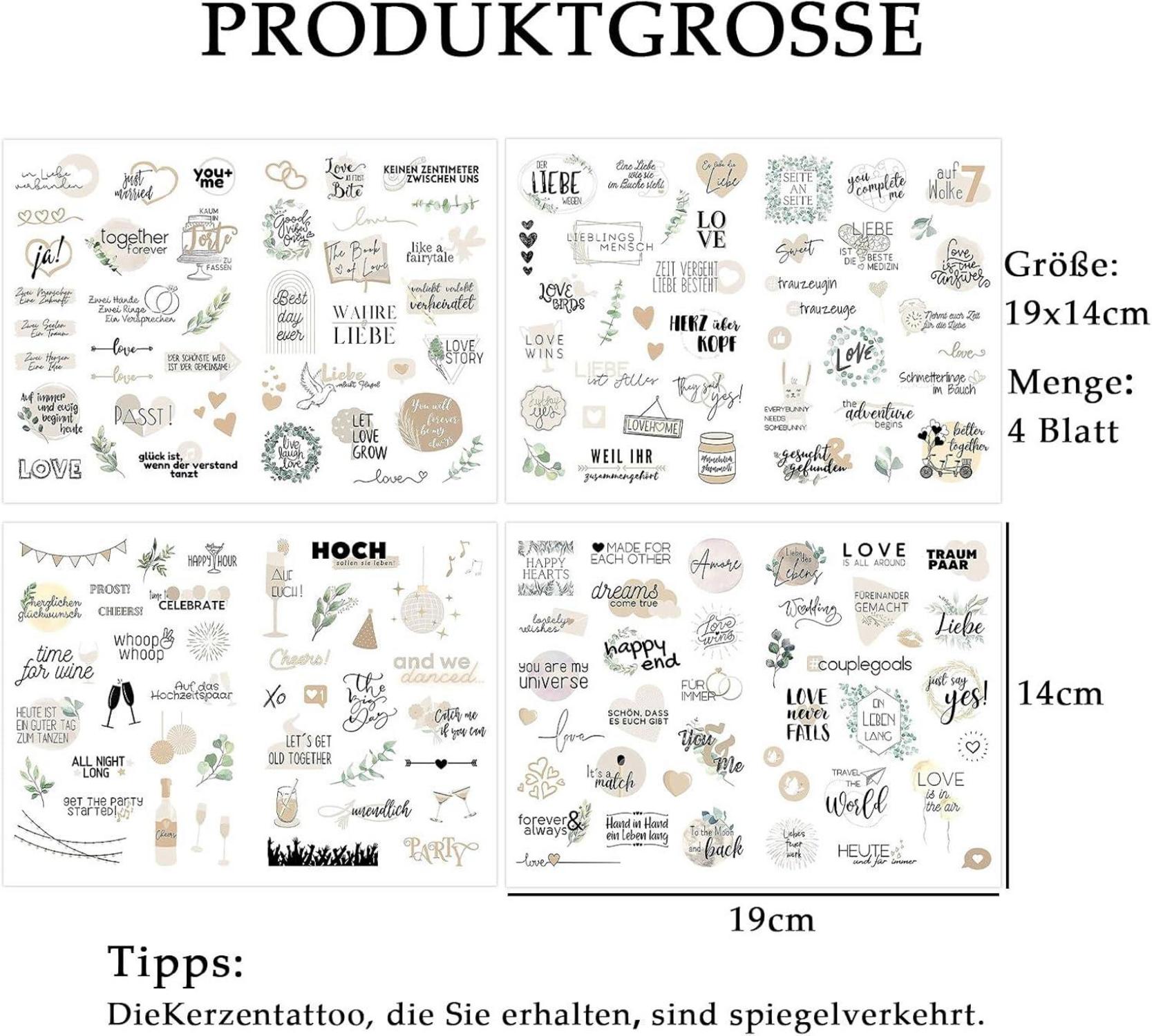 Kerzentattoos Hochzeit Sticker Wasserschiebefolie 4er Set