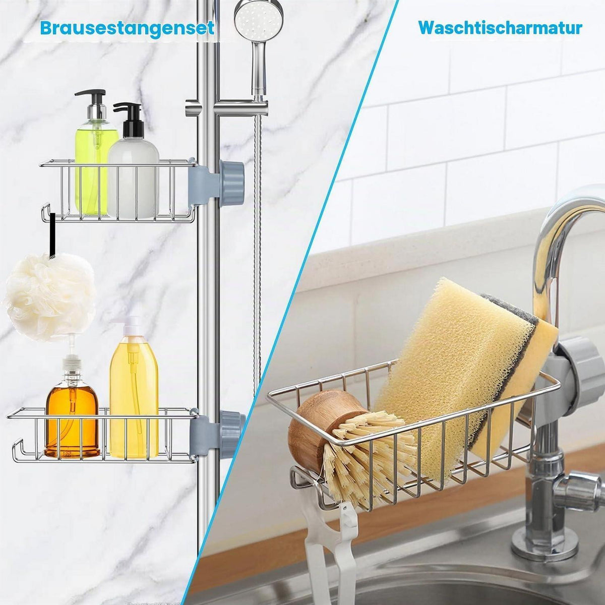 Duschablage Edelstahl 2er Set ohne Bohren – Silber