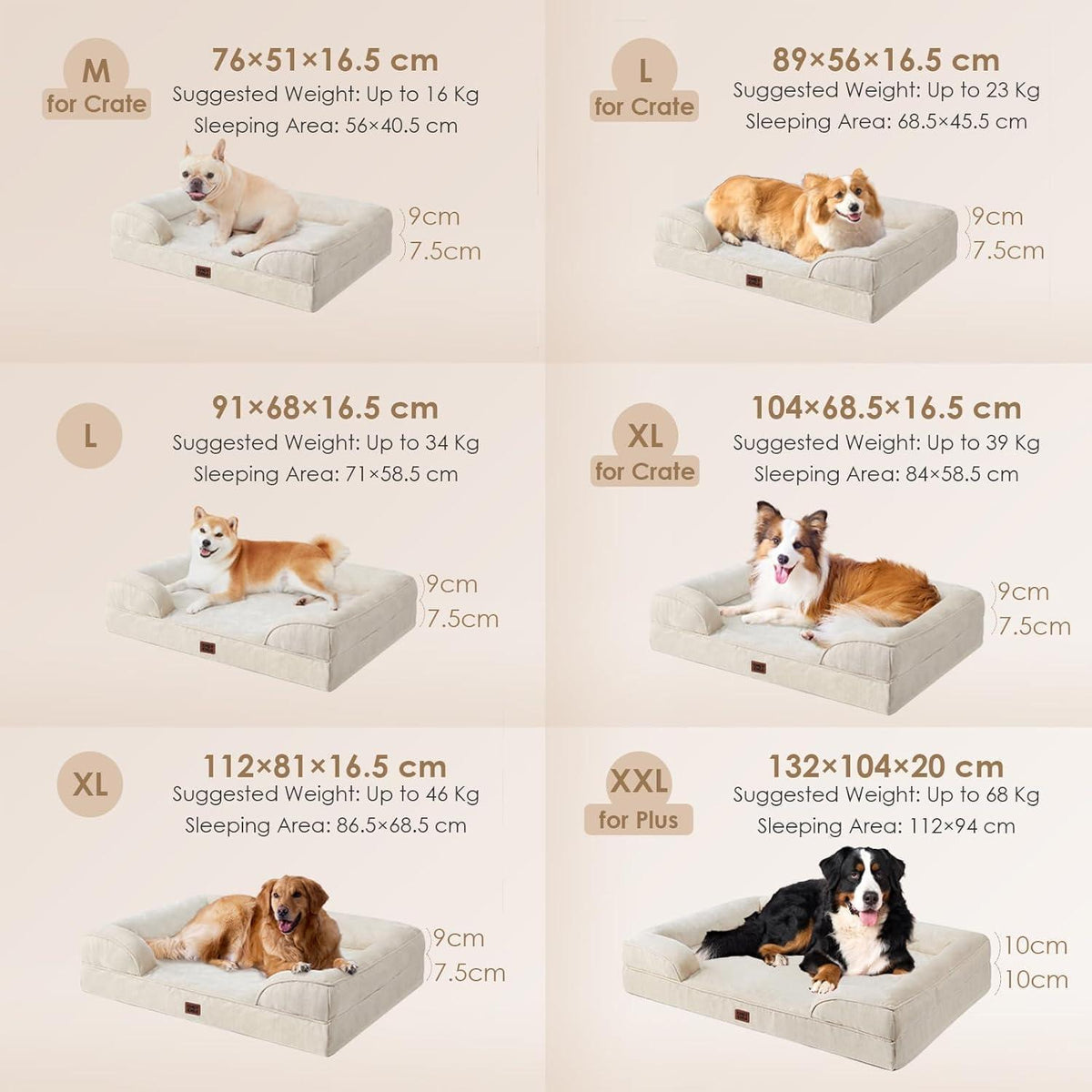 Orthopädisches Hundebett XL mit Memory Foam, Beige