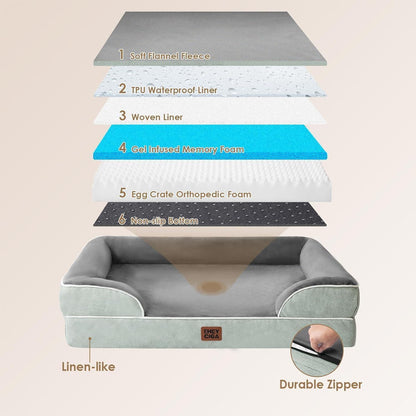 Orthopädisches Hundebett XXL mit Memory Foam, Gräuliches Grün