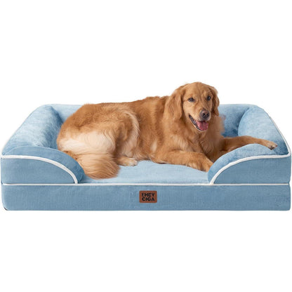 Orthopädisches Hundebett XL Hellblau mit Memory Foam und hohem Rand