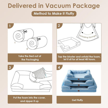 Orthopädisches Hundebett XL Hellblau mit Memory Foam und hohem Rand