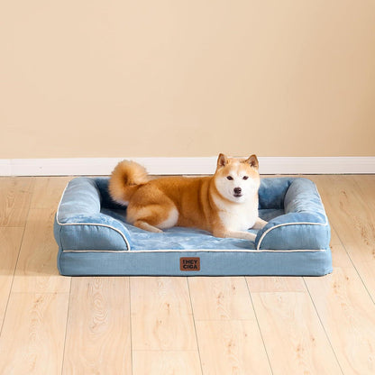 Orthopädisches Hundebett XXL Hellblau mit Memory Foam und hohem Rand