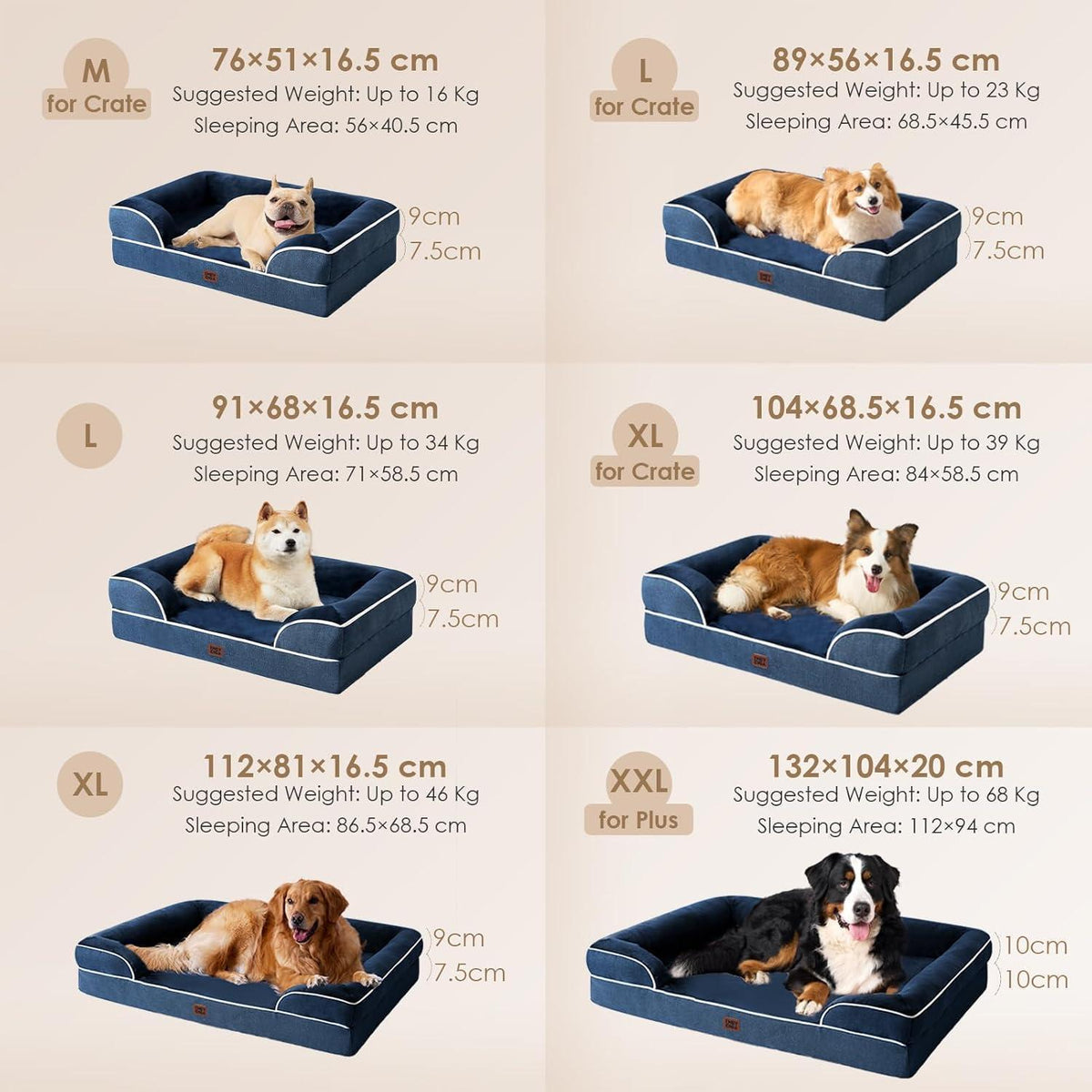 Orthopädisches Hundebett mit Memory Foam, Größe L, Marineblau