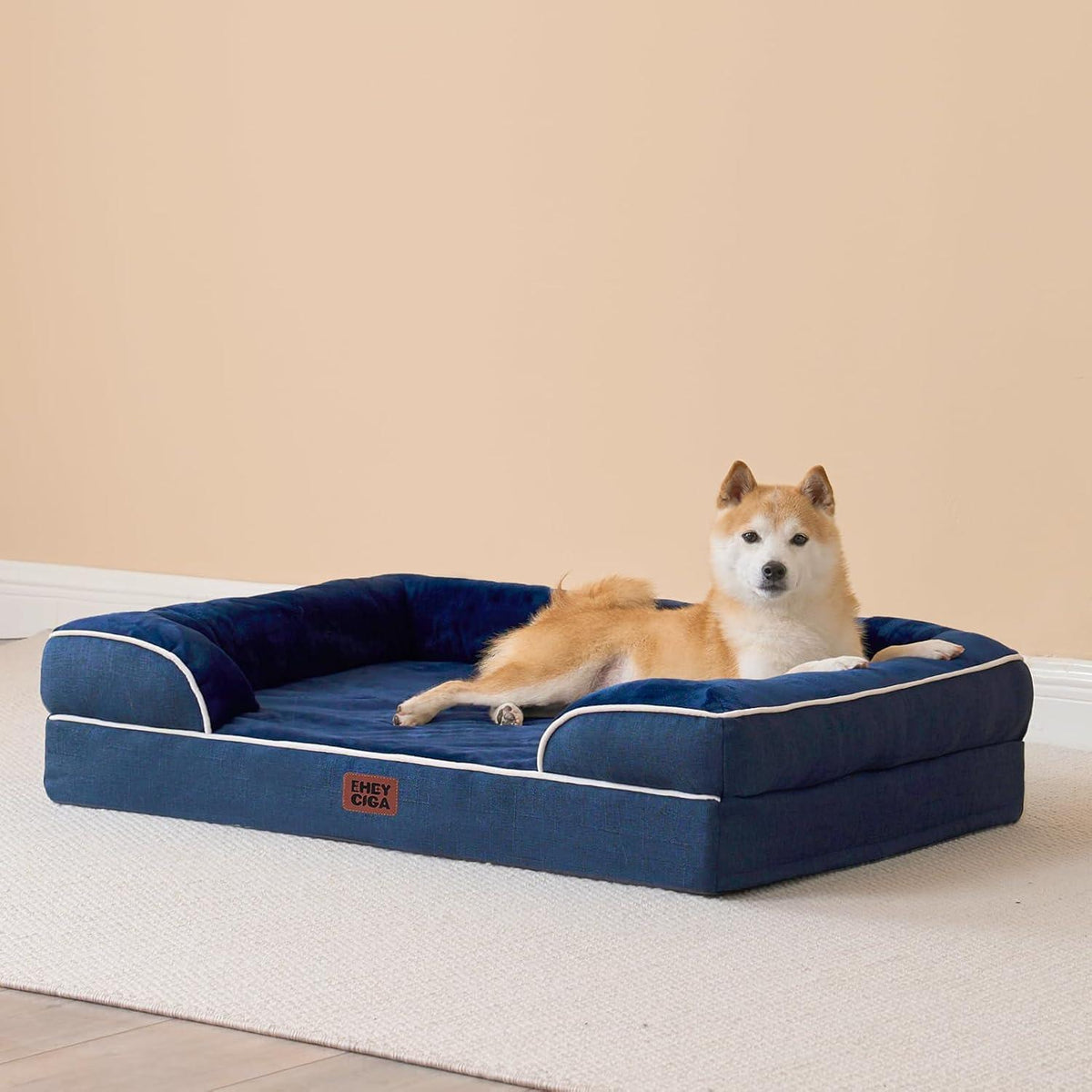 Orthopädisches Hundebett mit Memory Foam, Größe L, Marineblau