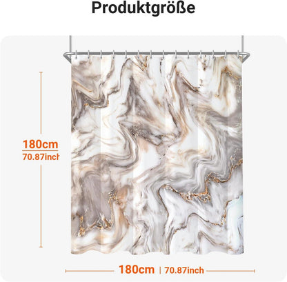 Duschvorhang 180x180cm Graugelb Marmor Saum Antischimmel