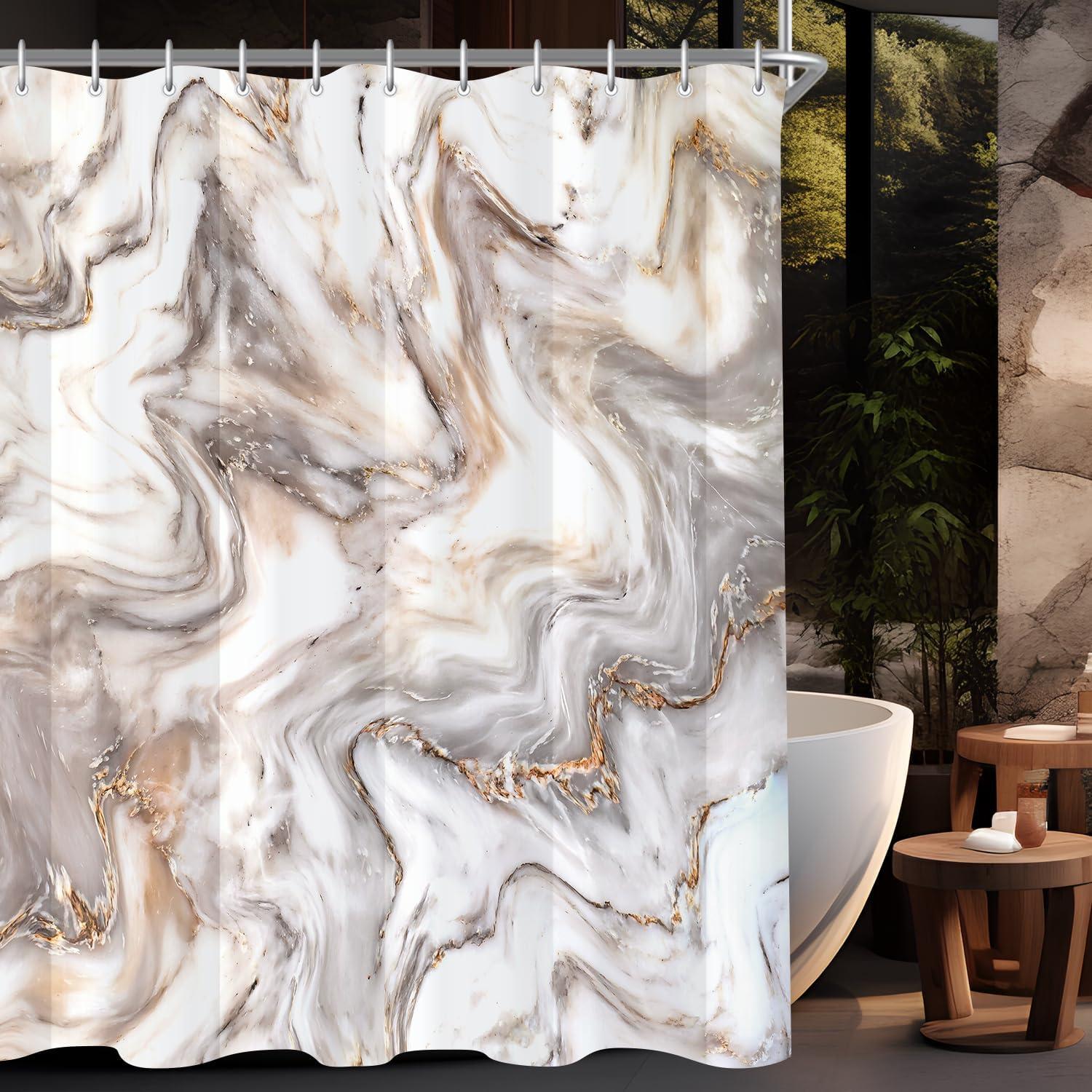 Duschvorhang 180x180cm Graugelb Marmor Beschwerter Saum Antischimmel Textil