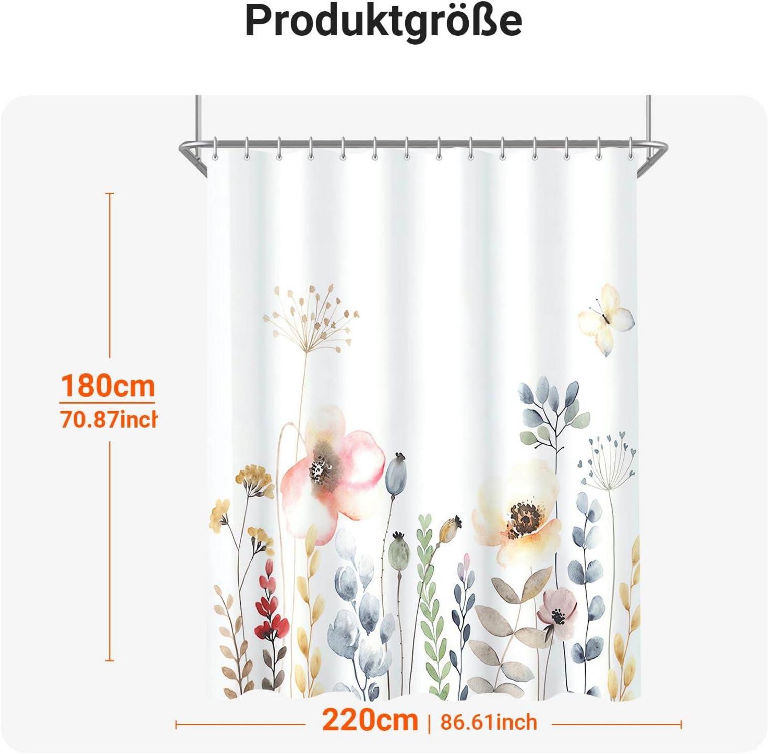 Duschvorhang Blumen 220x180cm Antischimmel Wasserabweisend Textil