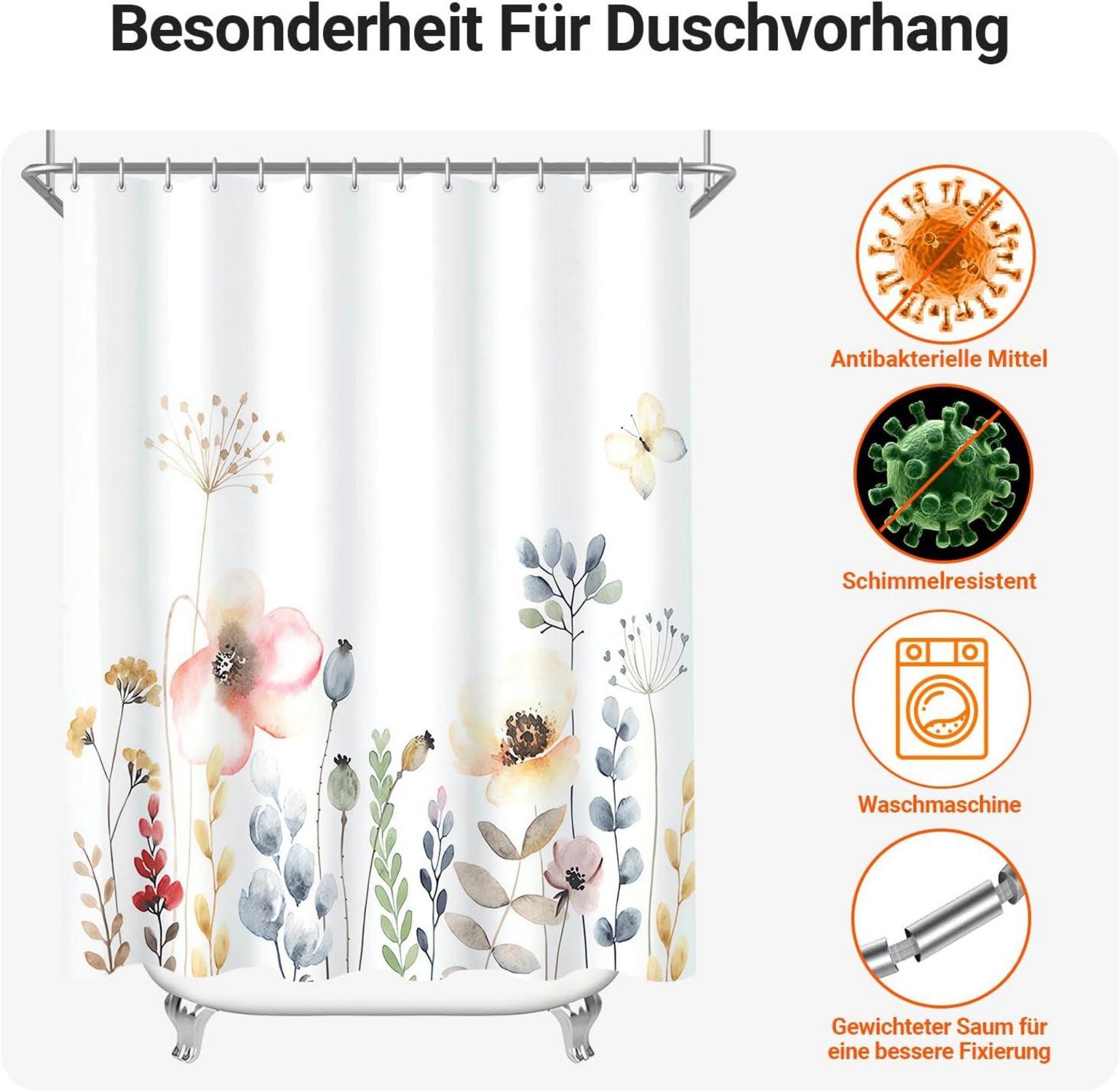 Duschvorhang 220x180cm Blumen Beschwerter Saum Antischimmel Wasserabweisend