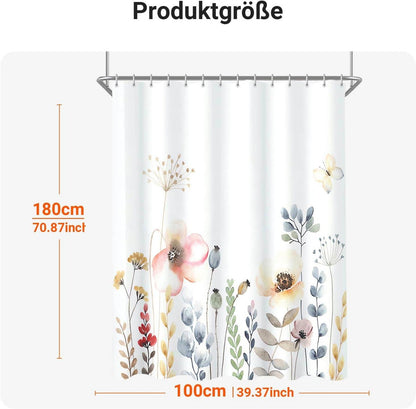 Duschvorhang Blumen 100x180cm Textil Antischimmel Wasserabweisend