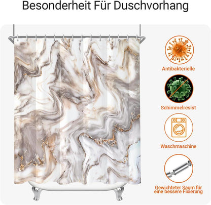 Duschvorhang Graugelb Marmor 100x180cm Antischimmel Stoff
