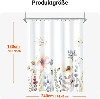 Duschvorhang Blumen 240x180cm Antischimmel Polyester Badevorhang