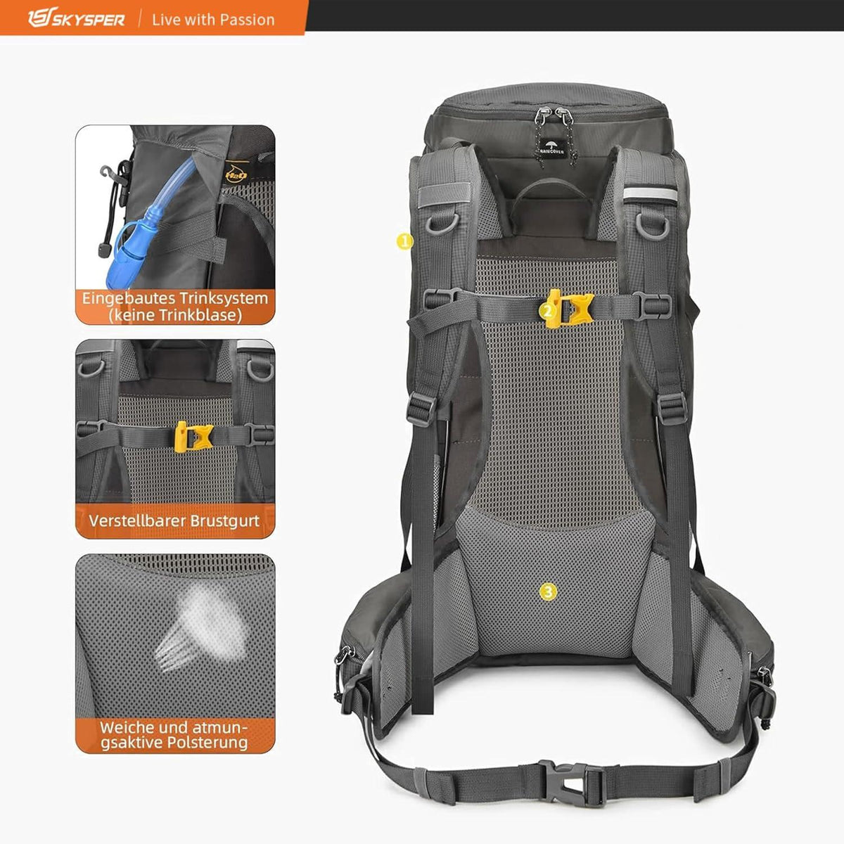 Wanderrucksack 30L Trekkingrucksack mit Rückenbelüftung und Netzrücken
