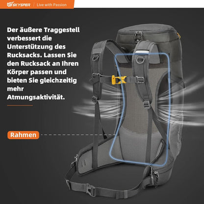 30L SKYSPER Wanderrucksack mit Rückenbelüftung und Netz-Rücken - Dunkelgrau