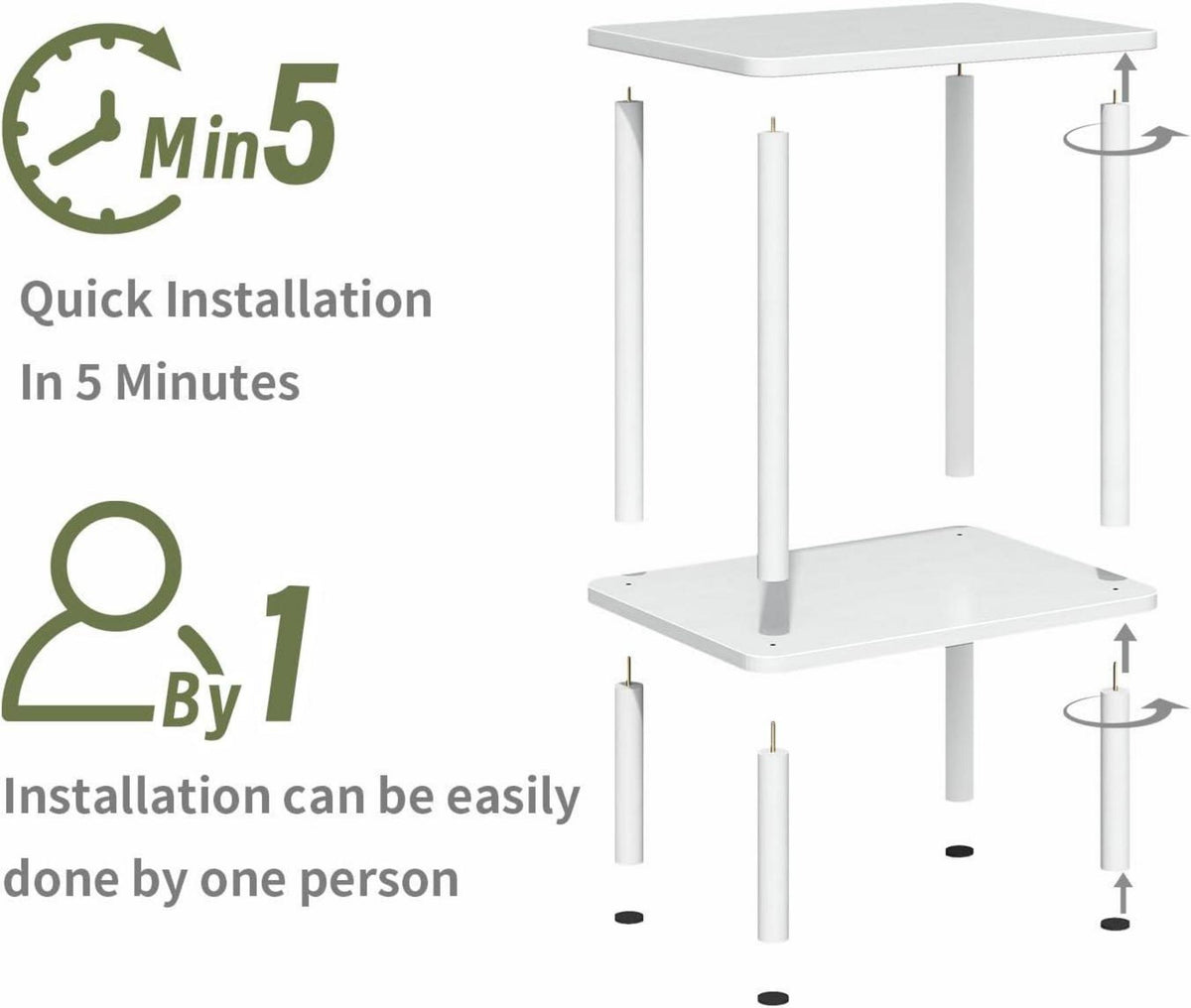 Beistelltisch Holz 2 Tier Weiß Nachttisch Schmal 40x30x52cm