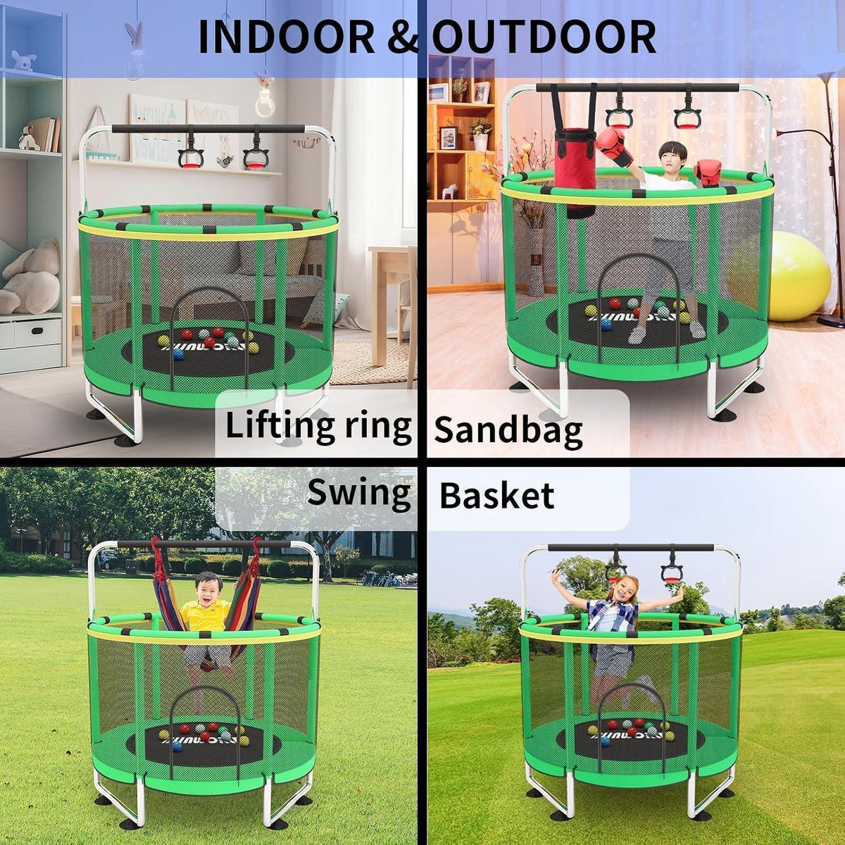 Kindertrampolin mit Basketball & Zubehör – Indoor/Outdoor