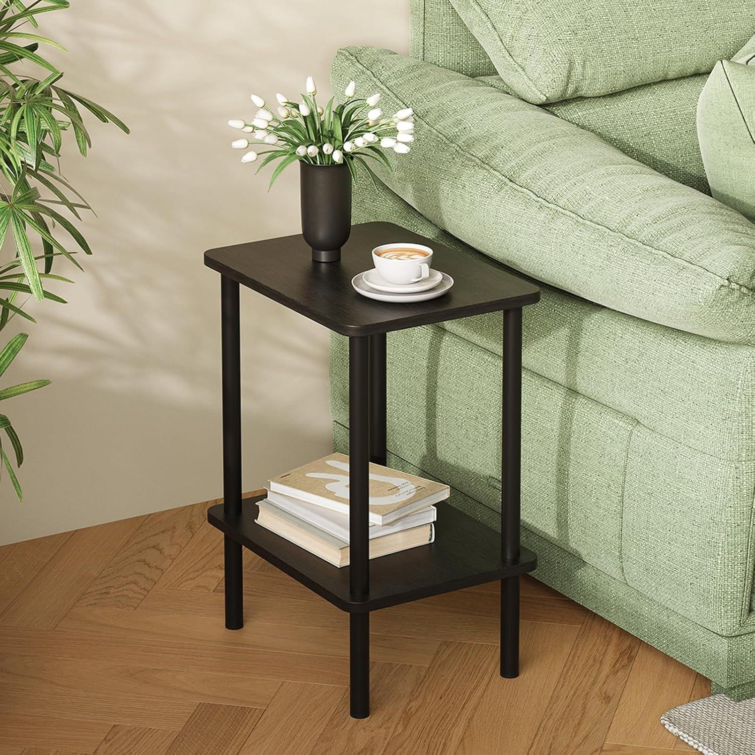 Beistelltisch Holz Schwarz 2 Tier Nachttisch Schmal 40x30x52cm