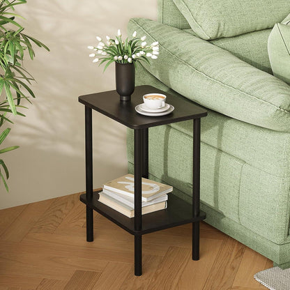 Beistelltisch Holz Schwarz 2 Tier Nachttisch Schmal 40x30x52cm