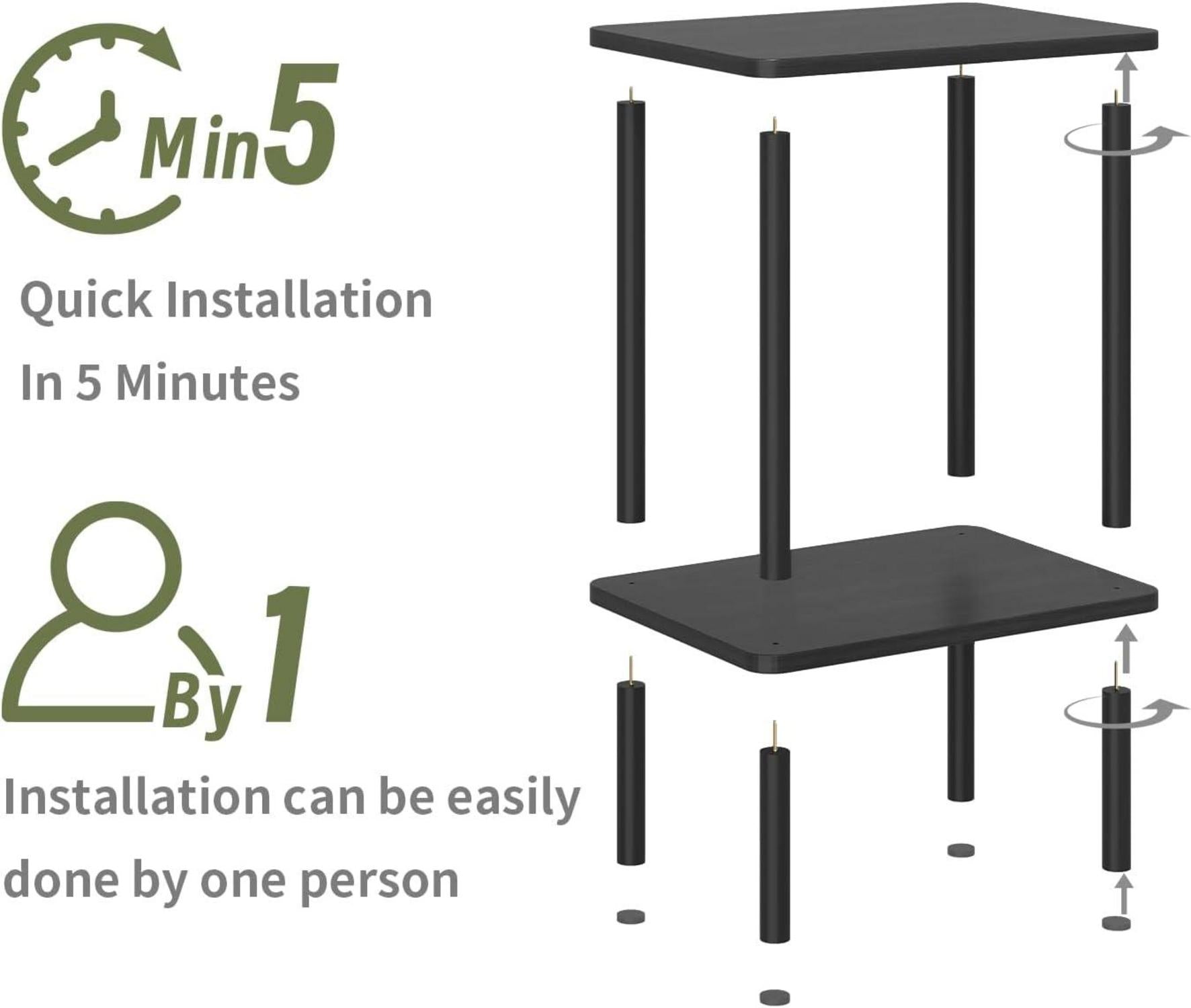 APICIZON Holz Beistelltisch Schwarz 2 Tier 40x30x52cm für Wohnzimmer