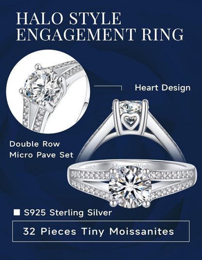 MomentWish Verlobungsring Damen 1 Karat Moissanite Silber 925 Versprechen-Ring