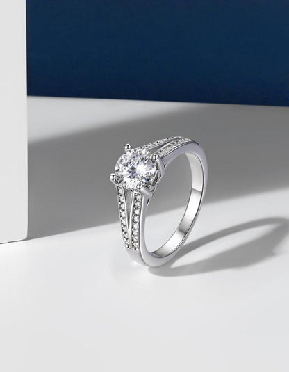 MomentWish Verlobungsring Damen 1 Karat Moissanite Silber 925 Versprechen-Ring