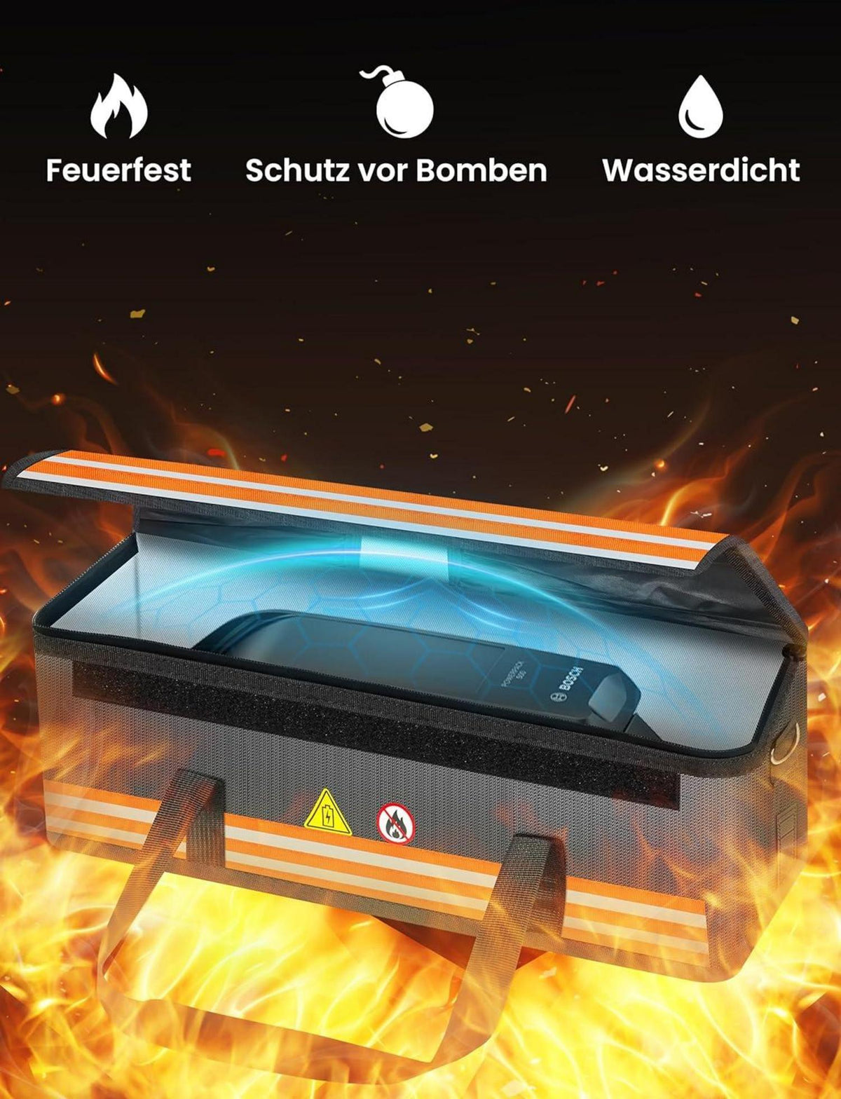 COICER E-Bike Akku Tasche Schutz feuerfeste Box Dokumententasche Lipo Safe Bag halten Große Batterien sicher E-Bike Zubehör