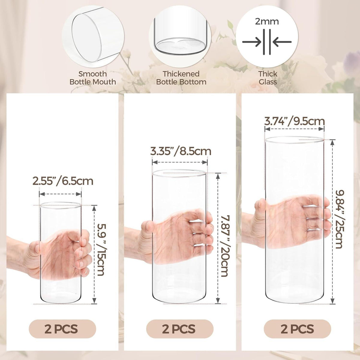 Glasvasen Set 6 Stück - Kleine Vasen für Tischdeko - Vase