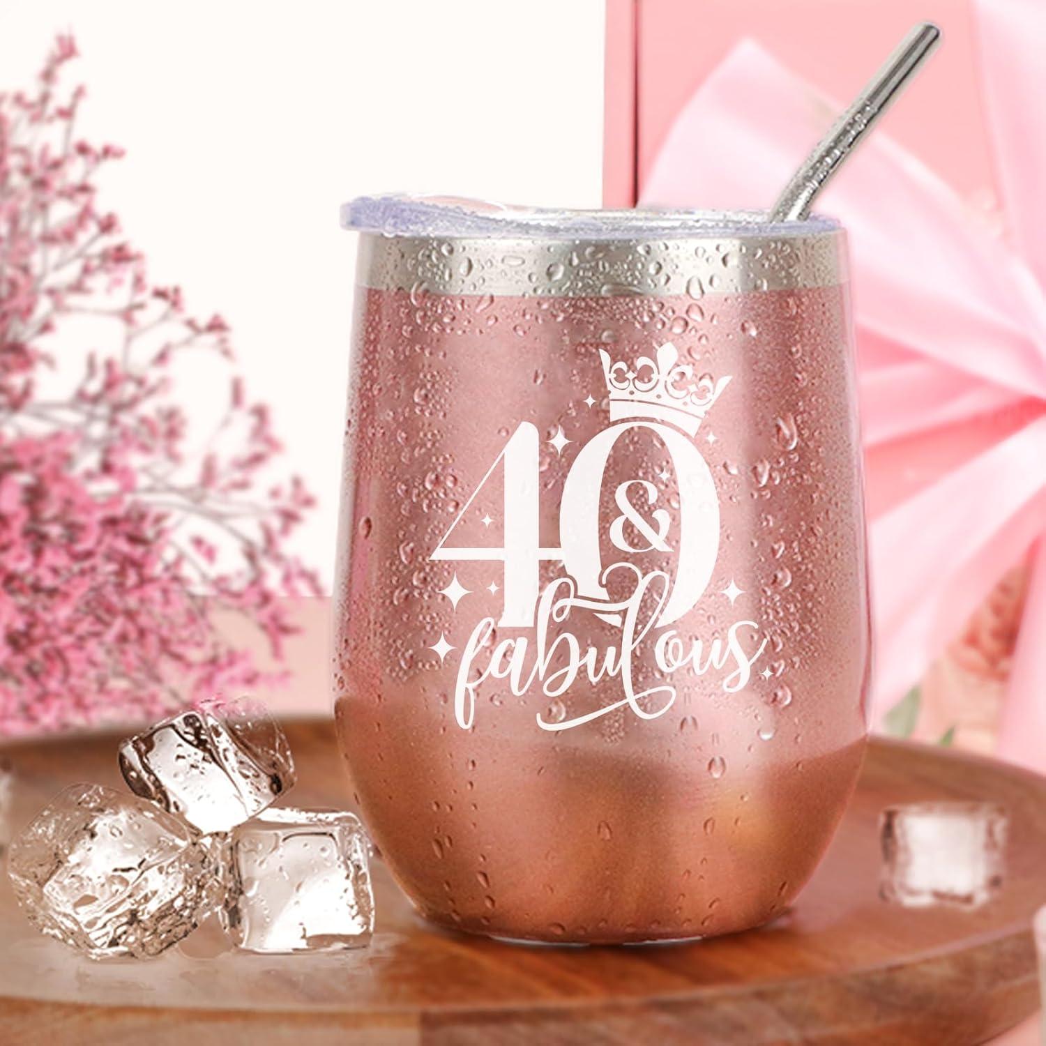 Weinbecher Edelstahl Geschenkset 40 Geburtstag Frauen Mama Schwester Ehefrau Freundin Tante
