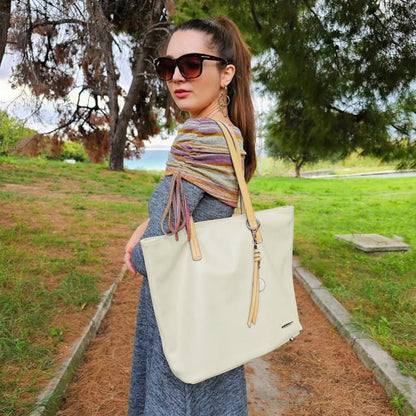 Große Damen Handtasche mit Laptopfach PU Leder Patchwork