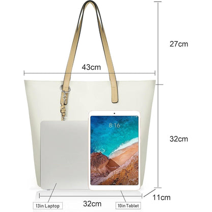 Große Damen Handtasche mit Laptopfach PU Leder Patchwork