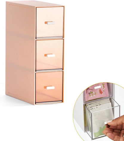 Tee Aufbewahrungsbox mit 3 Schubladen Kunststoff Pink