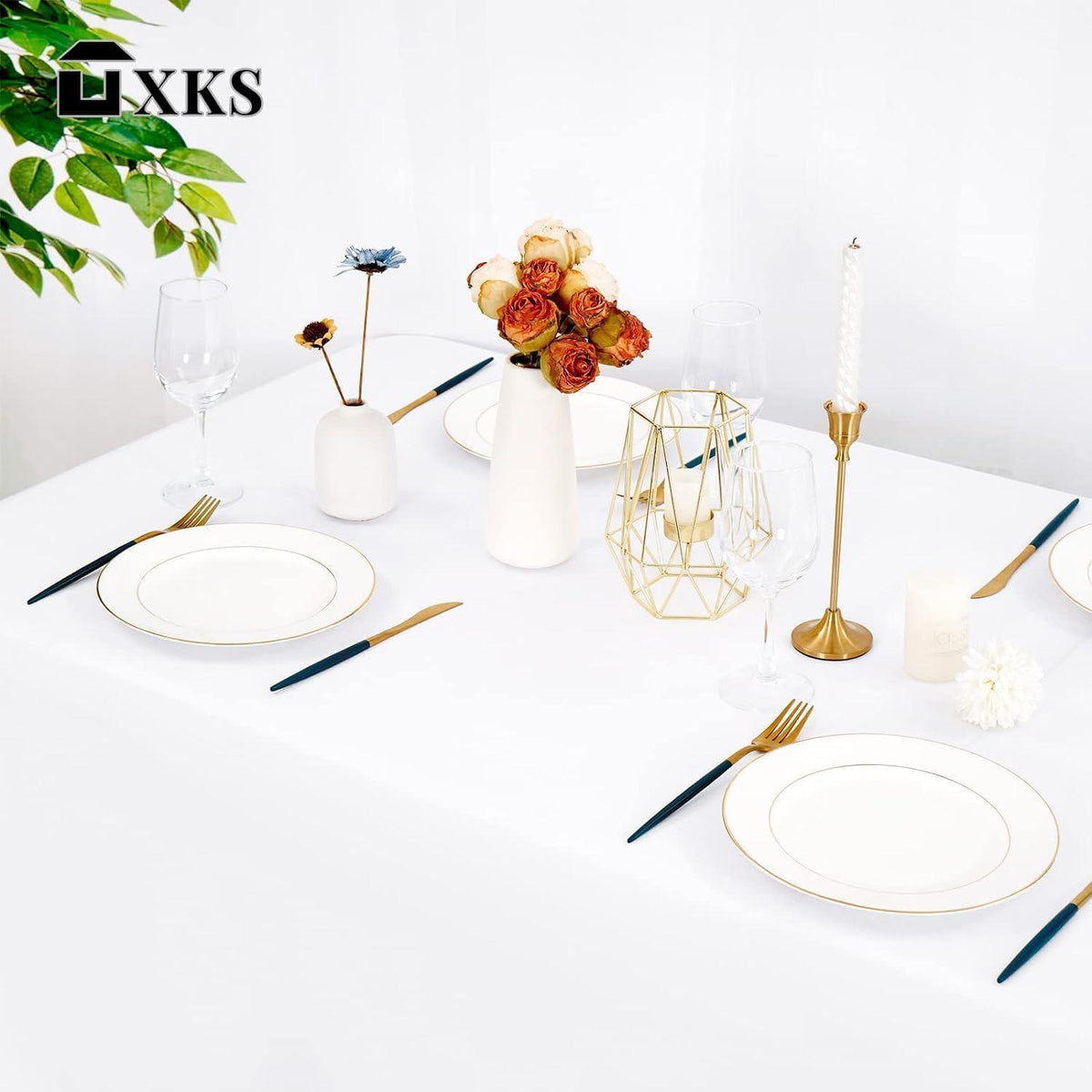 6x Tischdecke Weiß 229x396cm Rechteckig für 8-Fuß Tische